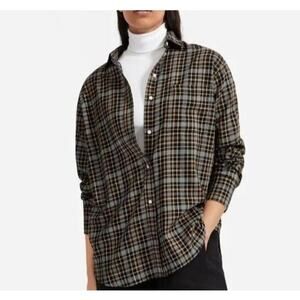 Everlane Top Womens 2 Black Cream Lightweight Flannel Oversized Button Up Collar